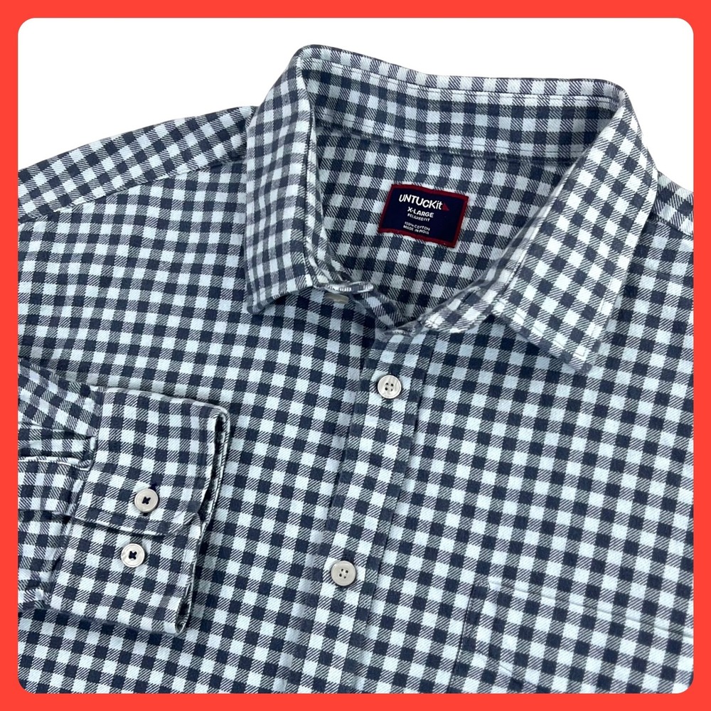 UNTUCKit Alden Flannel Shirt Men XL Blue White Gingham Long Sleeve‎ Relaxed